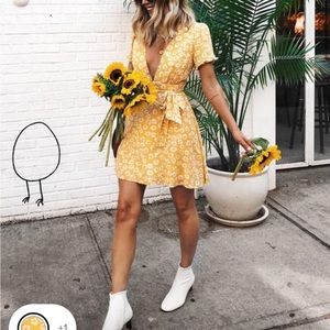 Lulu’s Garden Explorer Mustard Yellow Floral Print Mini Dress